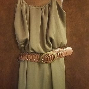 Olive green strapless maxi dress with belt